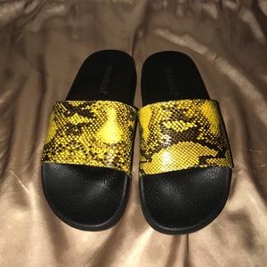 Falicia Embellished Slide Sandal, Yellow Snake